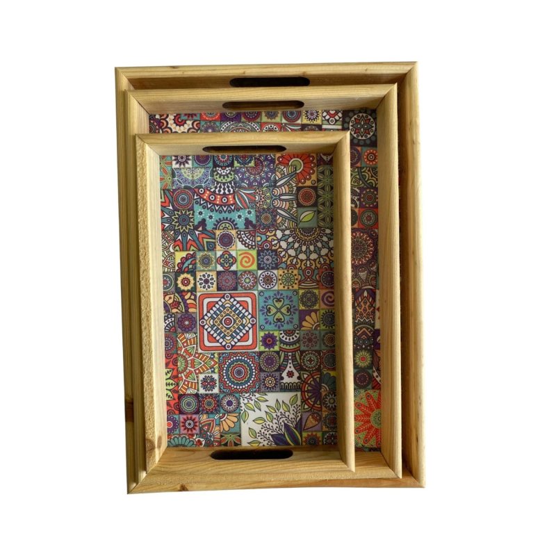 3lü Mandala Baskı Tepsi