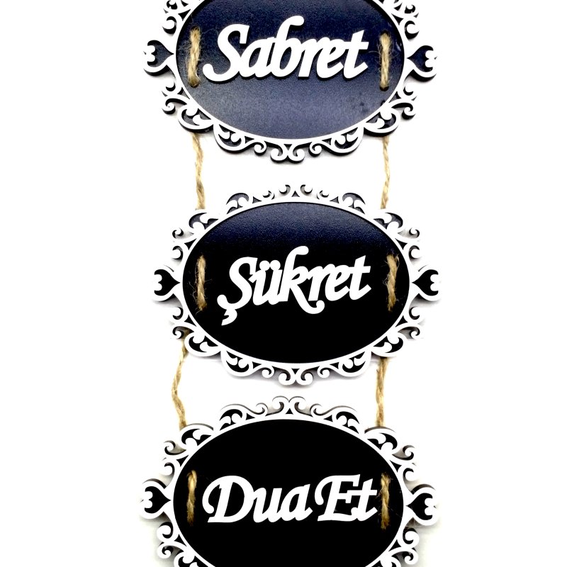 Vavsan Ahşap Oval Dış Desen Sabret-Şükret-Dua Et Kapı Süsü