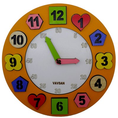 Vavsan Geometrik Şekil Eğitici Saat Renkli Ahşap Montessori Bultak Yapboz Oyuncak Puzzle