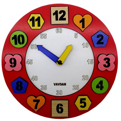 Vavsan Geometrik Şekil Eğitici Saat Renkli Ahşap Montessori Bultak Yapboz Oyuncak Puzzle