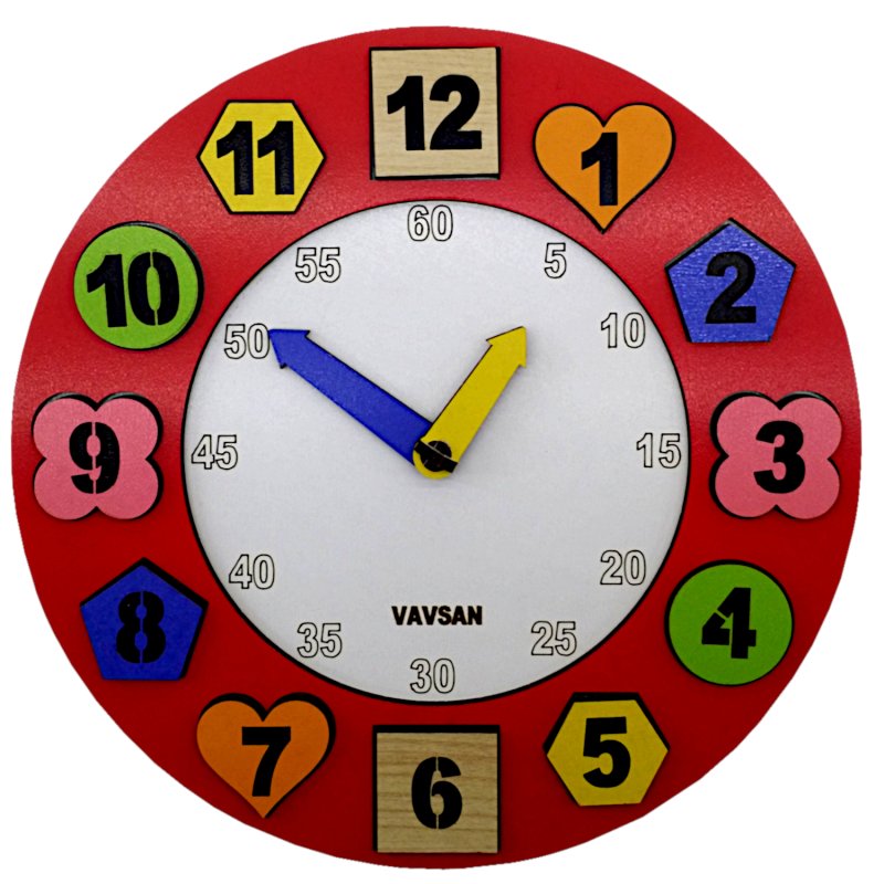 Vavsan Geometrik Şekil Eğitici Saat Renkli Ahşap Oyuncak Puzzle
