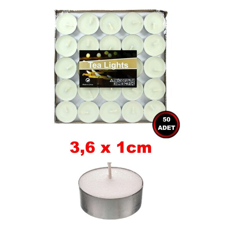 Yuvarlak Beyaz Mum 50'li 3,6x1cm