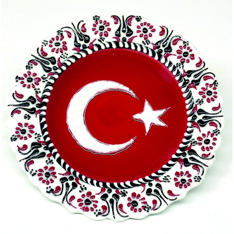 Çini Türk Bayrağı  tabak 18 cm