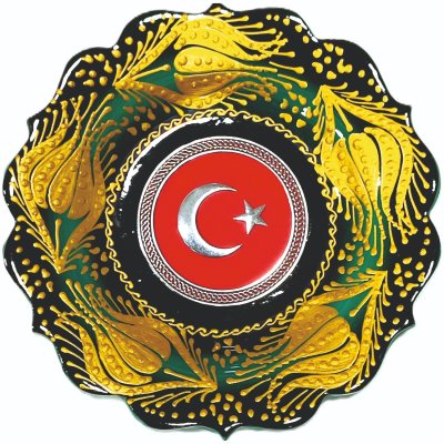 Çini Türk Bayrağı Armalı Gümüş Yaldız Tabak 18cm